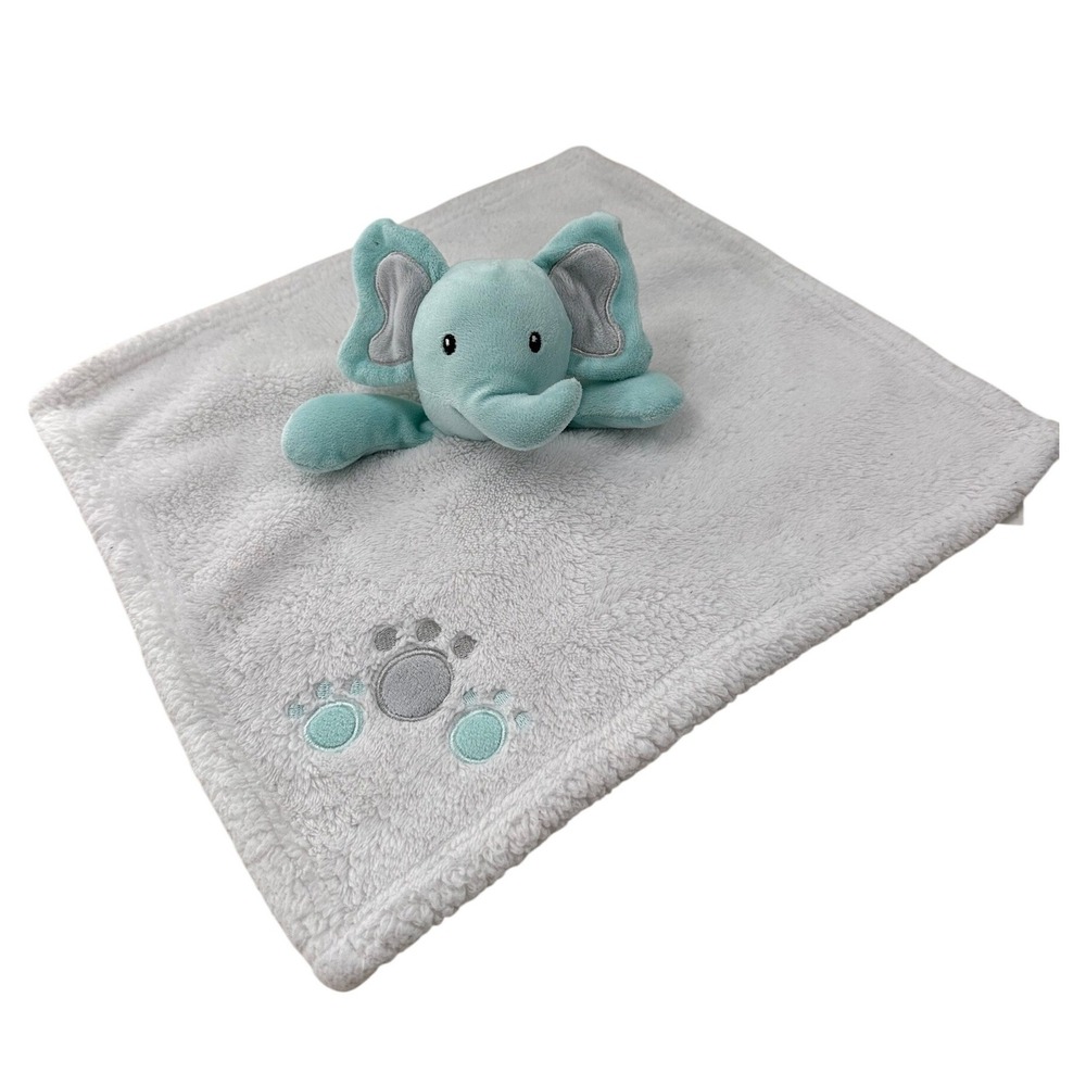 Baby Gear Elephant Lovey Security Blanket Aqua Blue White Sherpa‎ Fleece
